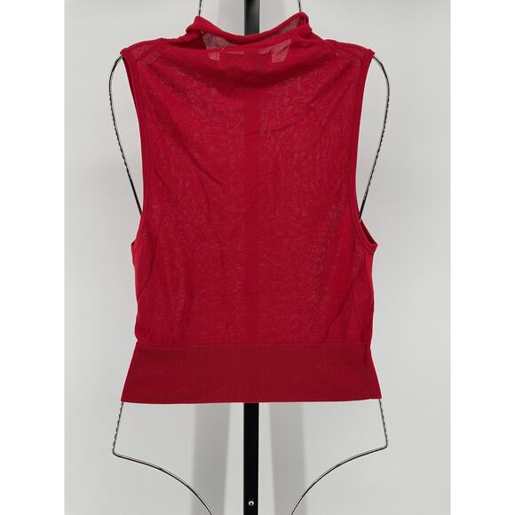 L'Academie 'Eldon' Red Cotton Sheer Sleeveless Turtleneck Top Size M - Picture 3 of 5